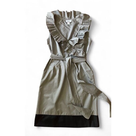 Ann Taylor Loft Women’s Size 0 Gray Dress Ruffled Sleeveless Belted Two Pockets - Picture 1 of 8